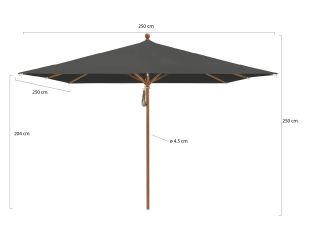 Glatz Piazza parasol 250x250cm - Antraciet (155) (excl. voet) (Frame = Teak look)