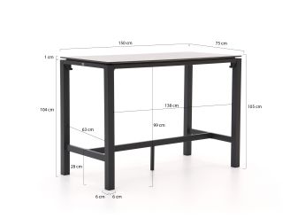 Bellagio Panaro/Trecenta 150cm barset 5-delig