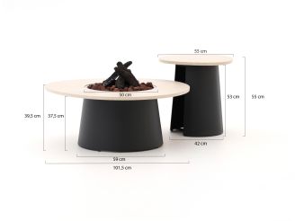 Cosidune lounge vuurtafelset ø 100cm (h: 40cm)/ø 55cm (h: 55cm)