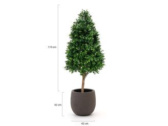 Designplants/Luca Lifestyle Buxus tower kunstplant (h:110cm) met Terreno Balloon bloempot - Groen (UV bestendig) (bloempot = Ash Brown)