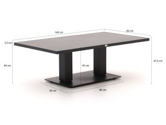 Bellagio Usini lounge/dining tuintafel 140x80x47/68cm verstelbaar - Sintered stone