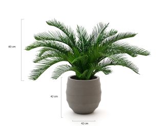 Designplants/Luca Lifestyle Cycas palm kunstplant (h:60cm) met Bordo Balloon bloempot - Groen (UV Bestendig) (bloempot = Clay)