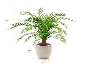 Designplants/Luca Lifestyle Alsophillia varen kunstplant (h:80cm) met Grigio New Egg bloempot - Groen (UV Bestendig) (bloempot = Antique White)