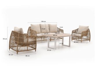 Manifesto Ortello/Fidenza stoel-bank loungeset 4-delig 5-zits - White (incl. kussens) (Twist Wicker = Natural) (Blad = Polywood)