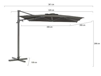 Shadowline Francisco zweefparasol 300x300cm - Charcoal Black (incl. voet 160kg verrijdbaar) (incl. kruisvoet, excl. tegels) (incl. beschermhoes)
