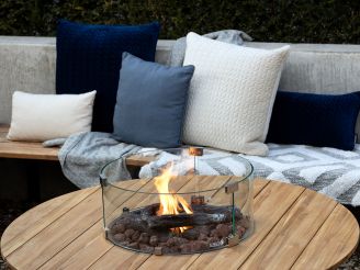 Cosiloft lounge vuurtafel ø120cm (h: 50cm) - Charcoal (Blad = Teak) (incl. glas)
