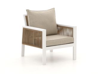 Manifesto Alzano/Cosidesign Line stoel-bank loungeset met vuurtafel 4-delig - White (incl. kussens) (Twist Wicker = Natural) (Blad = Dekton Kelya) (incl. glas)