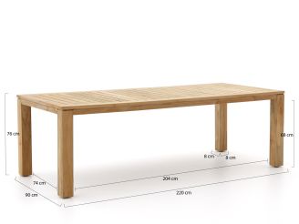 Bellagio Omodeo/Buxton 220cm dining tuinset 7-delig