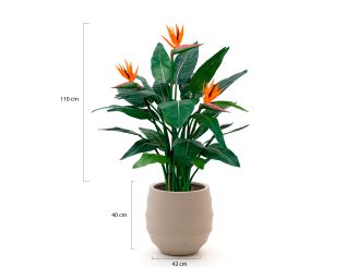 Designplants/Luca Lifestyle Strelitzia kunstplant (h:115cm) met Bordo Balloon bloempot - Oranje (bloempot = Sand)