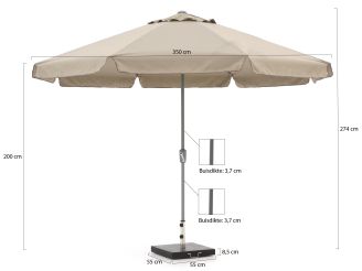 Shadowline Aruba parasol ø 350cm - Light Taupe (incl. 60 kg voet) (incl. beschermhoes)